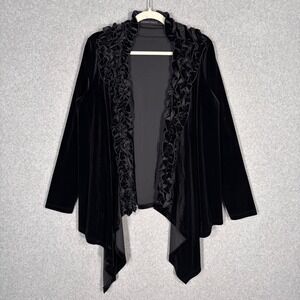 Vintage Y2K Linda Leal Velvet Ruffle Cardigan 1X Whimsigoth‎ Feminine Dark Fairy